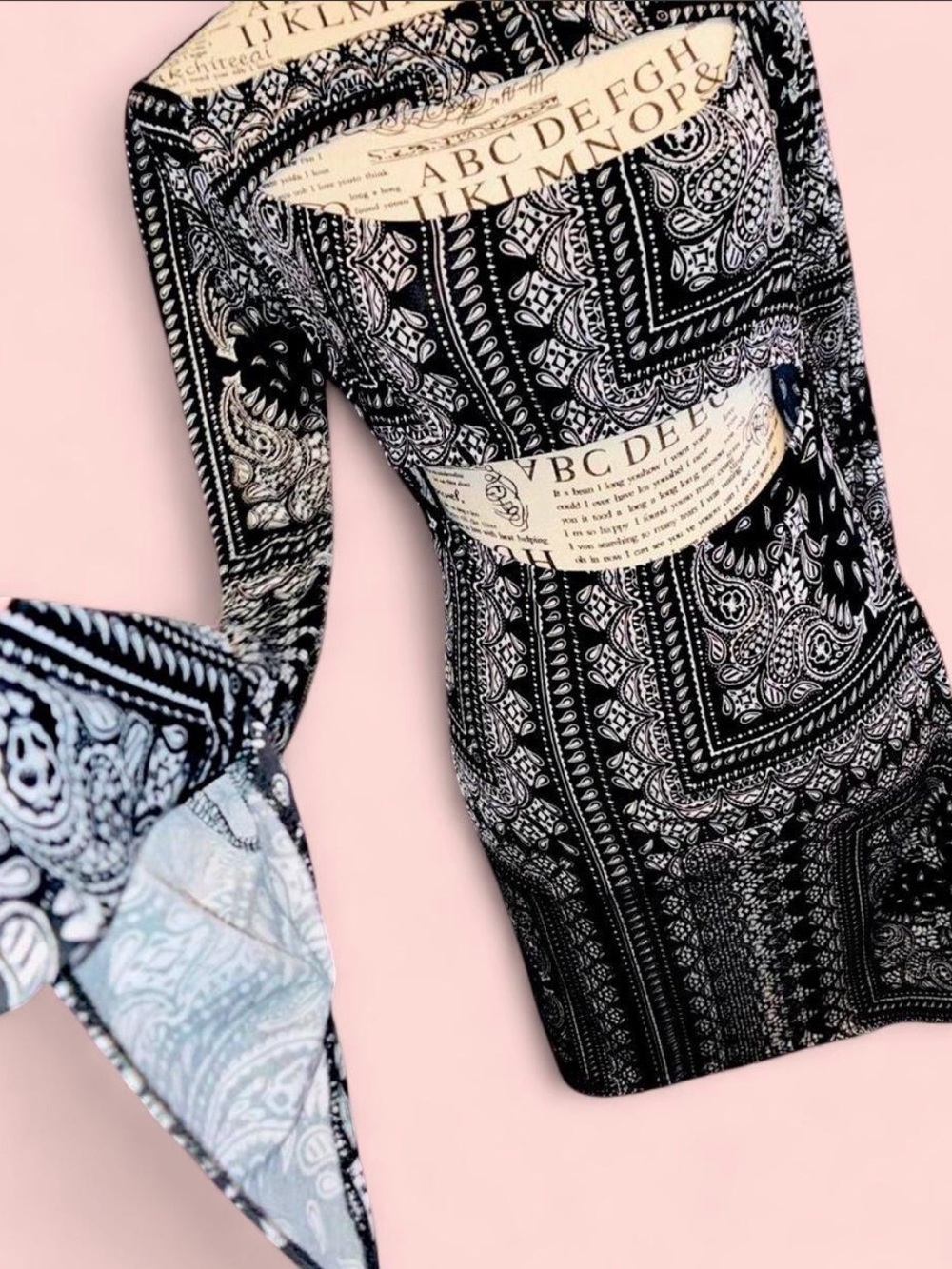 Kimcine Curve LA BOUTIQUE Black & White Bandana Print Long Sleeve Mini Dress